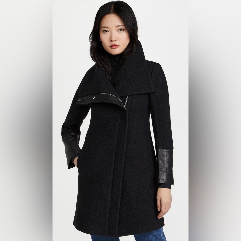 Club Monaco Halli Black Wool Leather Coat Size Small